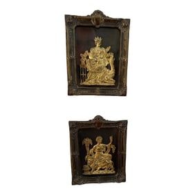 Pair of Gilt Bronze Allegorical Images of Africa and and Asia French. Framed Plaques, Late 18th Cent