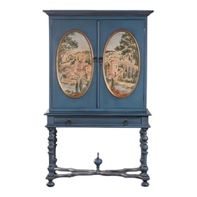 1930s Tall Blue Italian Tuscan Themed Bar Cabinet