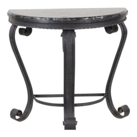 French Marble and Wrought Iron Twisted Rococo Style Console Table With a Swirled Black Marble Top
