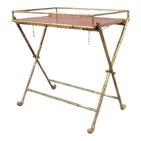 1950s A Mid Century Modern Possibly Bagues French Folding Faux Bamboo in Gold and Red Bar or Tray Ta