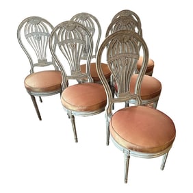 Early 19th Century French Louis XVI Montgolfier Montgolfiere Ballon Back Dining Chairs - Set of 6