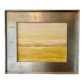 Original Landscape Oil Painting | Color Field With Red Horizon & Silver Wood Frame