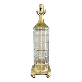 Vintage Dresden Hollywood Regency Crystal and Brass Column Table Lamp
