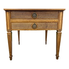 1970s Henredon Mid Century Banded Walnut and Brass Side Table