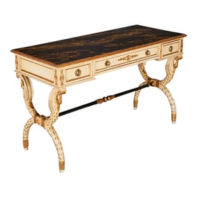 1940s French Directorie Style Lacquer Faux Marbled Parcel Gilt Desk