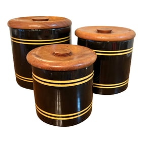 Mid-Century Swedish Modern Canister Set Karl Holmberg Akta Teak Ceramic Jars