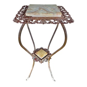 Vintage Brass & Marble Side Table/ Plant Stand