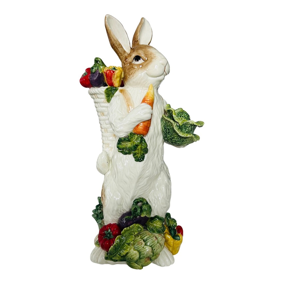 Vintage Majolica Style Ceramic Spring Bunny Table Decor and Vase by Kaldun & Bogle: Discover the timeless charm of this Vintage Large Ceramic Bunny by Kaldun & Bogle, featuring a Majolica-inspired design. A beautifully crafted, unique piece sure to become a cherished heirloom. This e