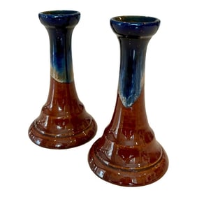Mid Century Ceramic Drip Glazed Candle Holder, a Pair