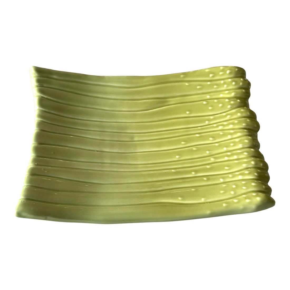 Vintage Ceramic Asparagus Serving Platter in Avocado Green, Footed: Vintage 1970s Ceramic Asparagus Serving Platter - Avocado Green, Footed Design Elevate your table setting with this highly figurative vintage ceramic asparagus serving platter, a stunning piece from t