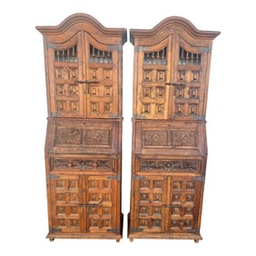 Antique Spanish Colonial Revival Paneled Secretary Desk - Pair of 2