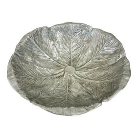 Vintage Pewter Cabbage Leaf Serving Bowl Majolica Style by Bruce Fox for Wilton