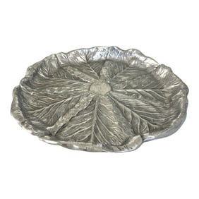 Vintage Pewter Cabbage Leaf Serving Tray - Majolica Style by Bruce Fox for Wilton