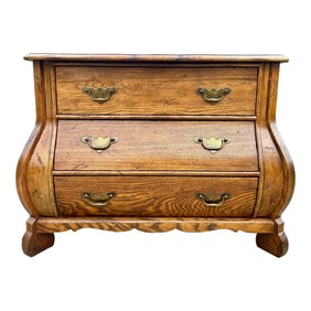 Vintage Baker Furniture French Louis XV Bombe Chest Tiger Oak Sideboard