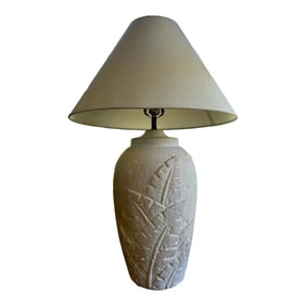 Vintage Postmodern Ceramic Table Lamp With Textured Palm Leaf Motif