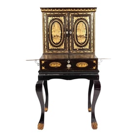 Early 19thc or Late 18th Century Black Lacquer Chinoiserie 3 Piece Secretary