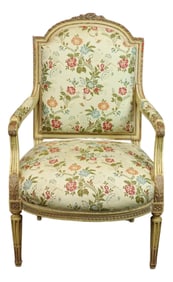 1930s French Louis XV Style Arm Chair With Stunning Foliate Upholstery