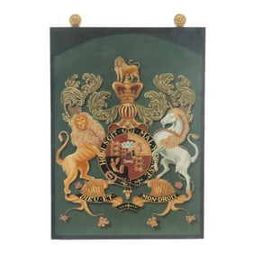 1980s Monumental English Coat of Arms Panel Painted Canvas on Panel by Maitland Smith
