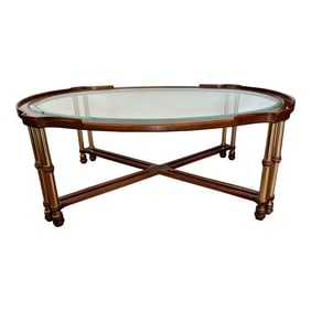 Vintage Faux Bamboo Style Burl Wood, Brass & Glass Coffee Table