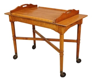 1970s Stickley Wooden Rolling Wooden Bar Cart With Removable Tray