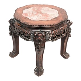 Antique Chinese Hardwood. Heavily Carved Plant Stand or End Table