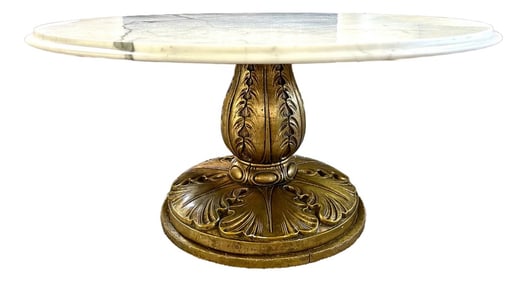 1960s Vintage Italian Marble Top Hollywood Regency Coffee Table in Ivory White With Striking Gray V