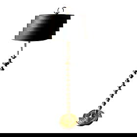 Vintage Mid-Century Modern Hollywood Regency Gold Stacked Orb Floor Lamp With Black Hardback Drum Sh: Vintage Mid-Century Modern Hollywood Regency Gold Stacked Orb Floor Lamp with Black Hardback Drum Shade Elevate your interior with this striking vintage Mid-Century Modern floor lamp, featuring a glam