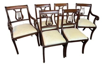 1940â€™s Reupholstered Mahogany Kilsmos Lyre Back Dining Chairs (6)