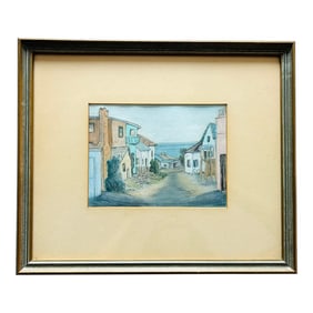 ;Alley Charm Original 1954 Oil Pastel by Artist Flo, Laguna Beach California Coastal Art