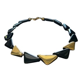 Vintage Napier Black and Gold Geometric Collar Necklace, Signed Statement Jewelry