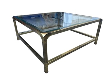 Large Vintage Mastercraft Style Solid Brass Waterfall Coffee Table With Beveled Glass Top