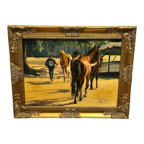 2004 Original Oil on Canvas by Marlan Winter Cotner, Yearling Auction, Signed Equestrian Art