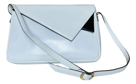 Authentic Vintage Salvatore Ferragamo Leather Handbag in White and Black Patent Leather Envelope