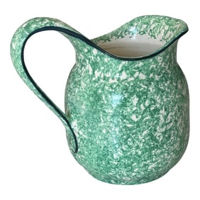Vintage Stangl Pottery Green & White Spongeware Pitcher, Town & Country Collection, Hand-Painted