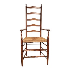 Antique Large Ladder Back Chair With Rush Seat