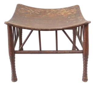 Early 20th Century Thebes Egyptian Revival Bentwood Oak Stool