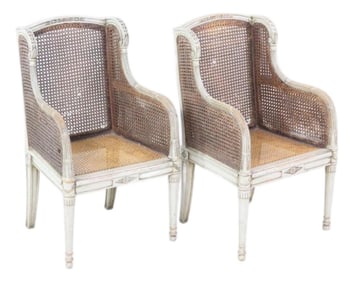 A Pair of Louis XVI 18th Century Style French Childrenâ€™s Bergere Chairs
