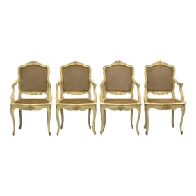 1920s Vintage Louis XV-Style French Caned Arm Chairs - Set of 4
