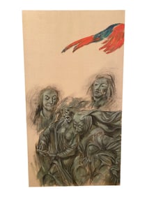 1989 "Death Knoll Over a Green Forest" Expressionist Figurative Oil Painting by Baron Brandenbur