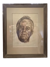 Mid 20th Century Portrait Chalk Drawing of Franklin Delano Roosevelt by Julius Zirinsky, Framed