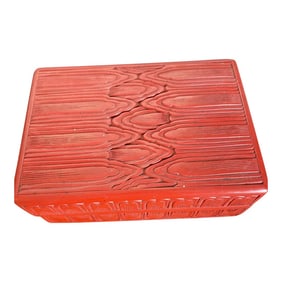 Mid 19th Century Chinese Rectangular Cloud Pattern Red Cinnabar Box With Black Interior