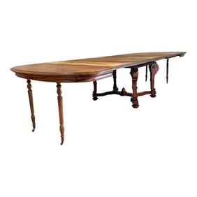 1890s Monumental French Louis XV-Style Walnut Banquet Dining Table