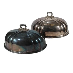 1930s Wall Mounted Silverplate Planters- a Pair Fabricated From Meat Domes or Food Cloche Covers
