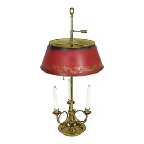 Early 20th Century French Tole Bouillotte Lamp in Red and Brass