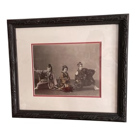 19th Century Hand Colored Black and White Photograph of Two Samurai and a Geisha