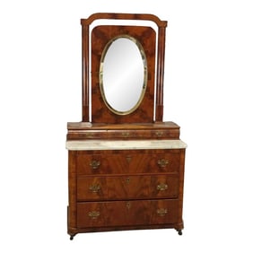 19th Century Empire Marble and Mahogany Chest of Drawers with Mirror