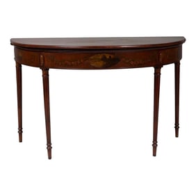 18th Century English Georgian Hand Painted Fruitwood and Mahogany Demilune to Round Folding Dining T
