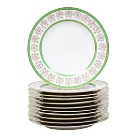 Vintage Green and Gold French Haviland Limoges Dinner Plates- Set of 11