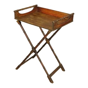Early 20th Century Faux Bamboo Tray Table and Stand Bar