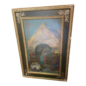 Mid 20th Century Surrealist Impressionist Figurative Landscape Oil Painting, Framed